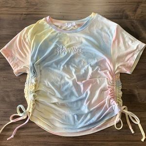 Good Vibes Rainbow Tshirt with Side Ruching